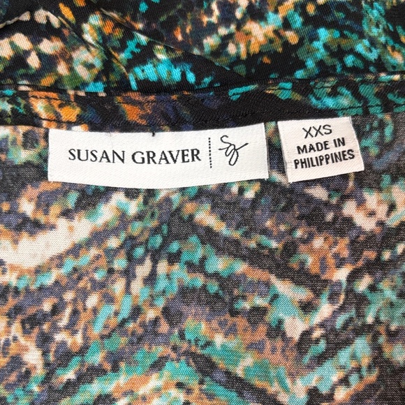 Susan Graver Liquid Knit Teal and Black Chevron Cowl Neck Tunic Blouse XXS - Picture 7 of 9